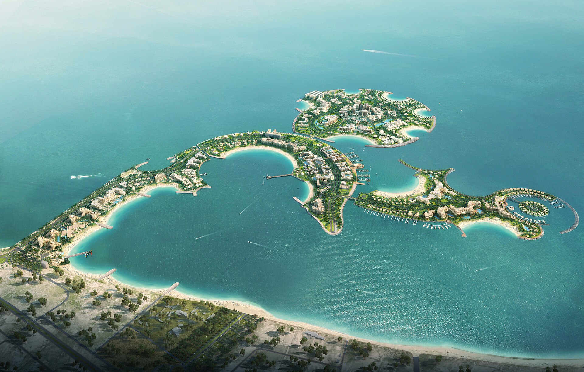 Aerial view of Al Marjan Island representing Wynn's UAE casino resort opening target