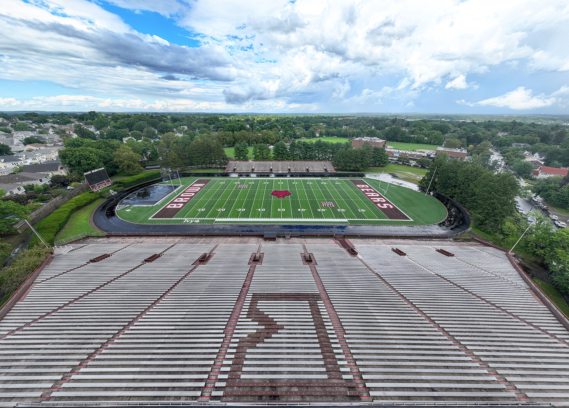 American football stadium prepared for a night game