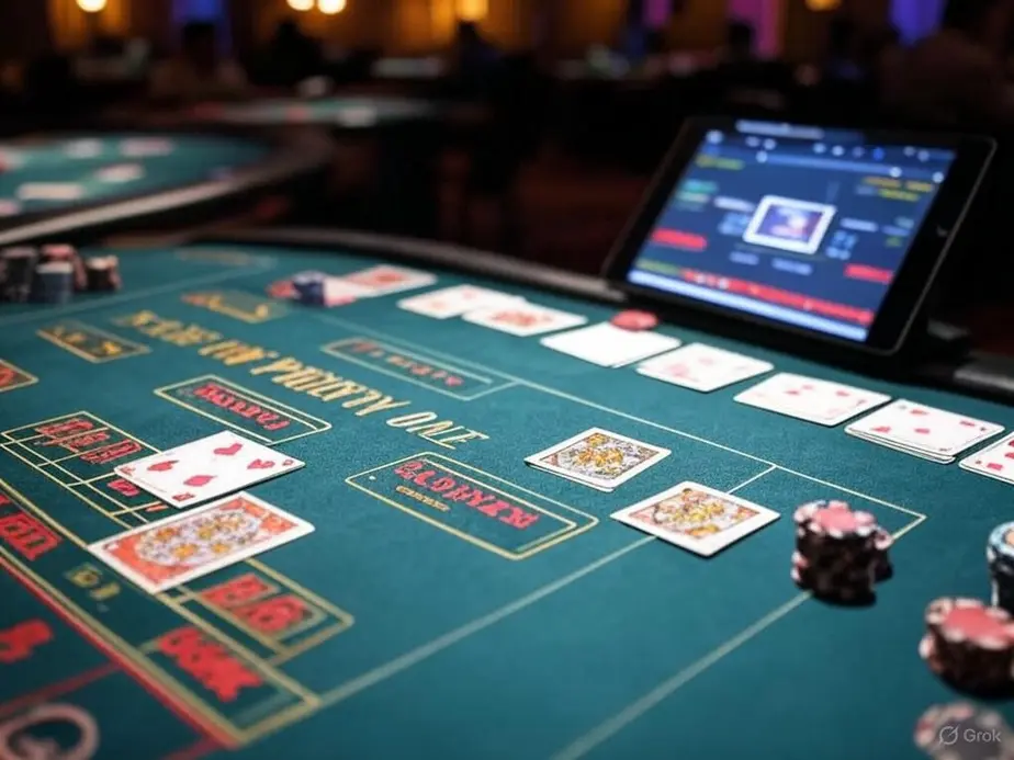 A professional Twenty-one casino table emphasizing the game’s core mechanics and player decision-making.