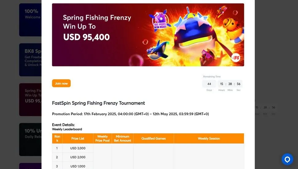 BK8 casino tournaments page