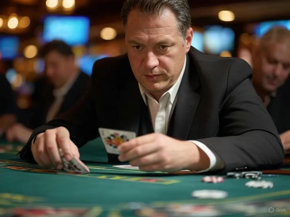 Players employing strategic decisions at a bustling Blackjack table, highlighting engagement and tactics.