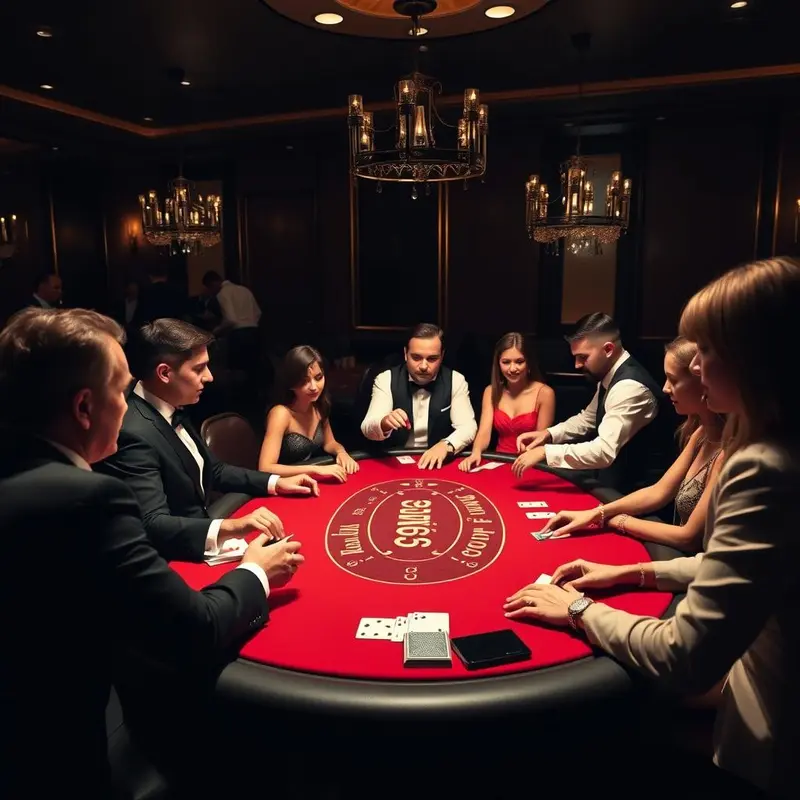The setup of a blackjack game in a high-class casino environment, showing the essential elements.