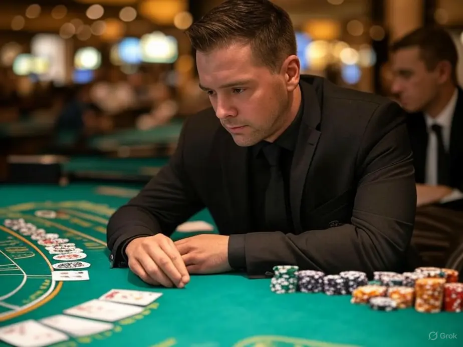 Illustration of a blackjack table setup capturing the essential rules in action.