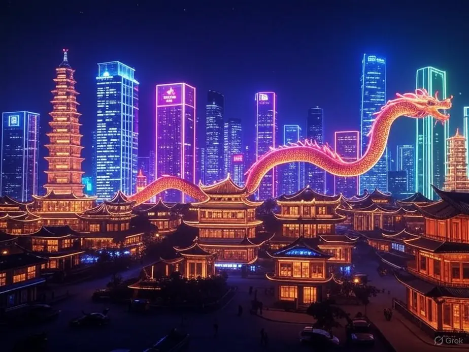 Where tradition melds with technology: Players in an anime-inspired vision of poker night in Asia, blending old and new.