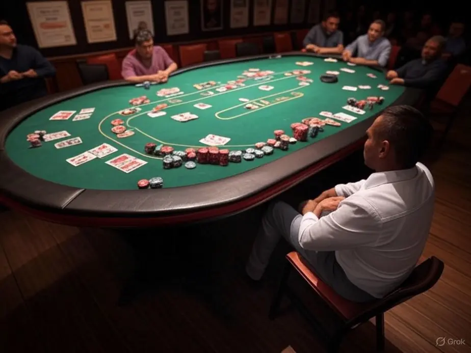 A serious home game of Texas Hold’em where strategic minds meet for the battle of wits and skill.