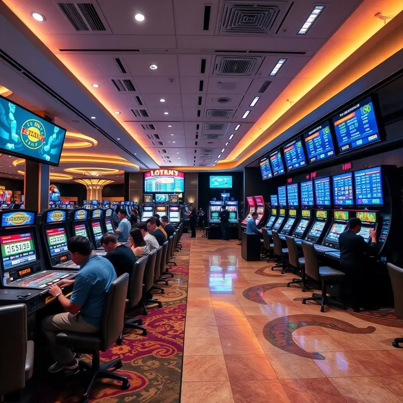 Digital interfaces of modern lottery platforms in a casino, showcasing advanced features.