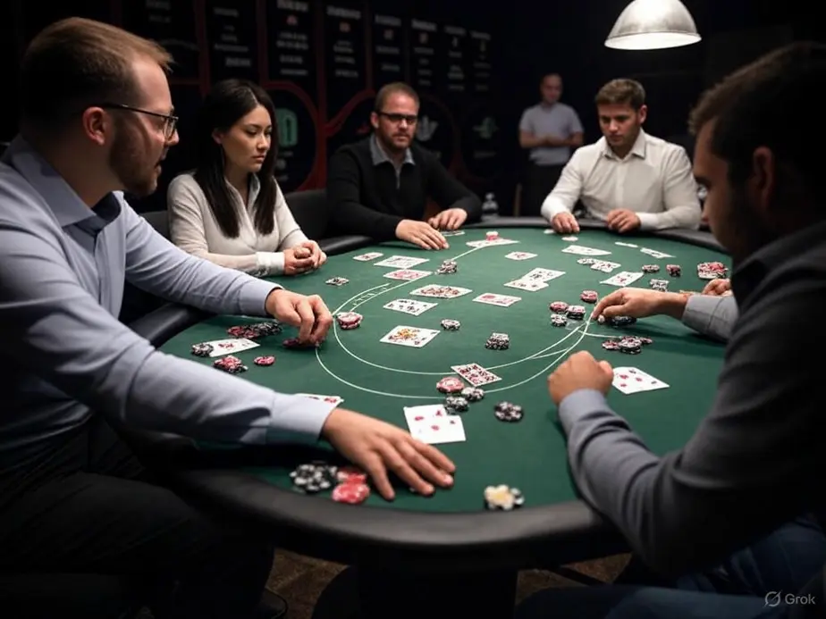 A serious home game of Texas Hold’em where strategic minds meet for the battle of wits and skill.
