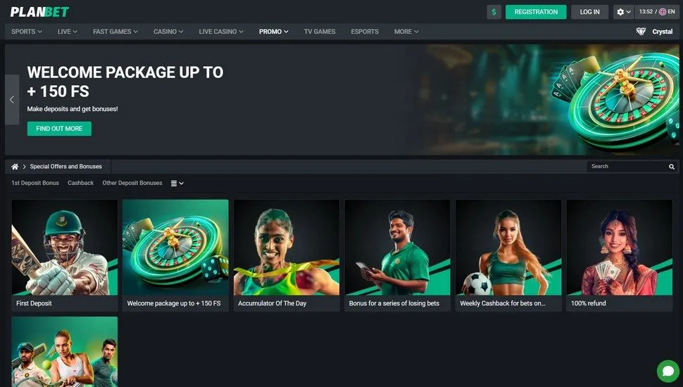 Planbet casino bonus page