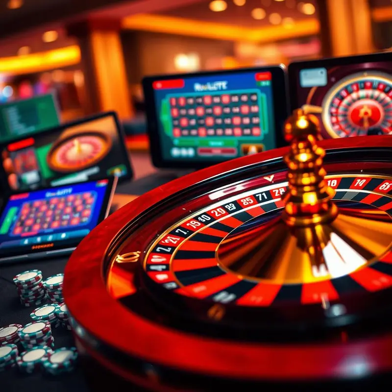 Digital roulette wheel interfaces illustrating various game variants and mechanics in online casinos.