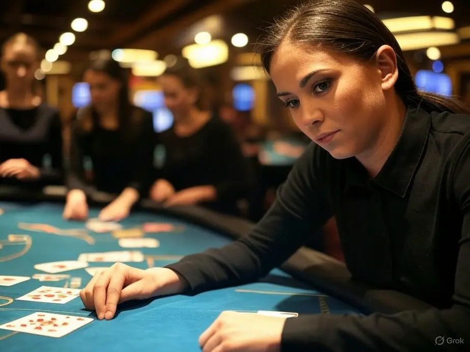 A high-end blackjack table where elite players strategize their next moves toward victory.