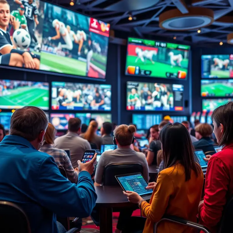 A bettor interacts with a cutting-edge mobile sports betting app highlighting live odds and global connectivity.