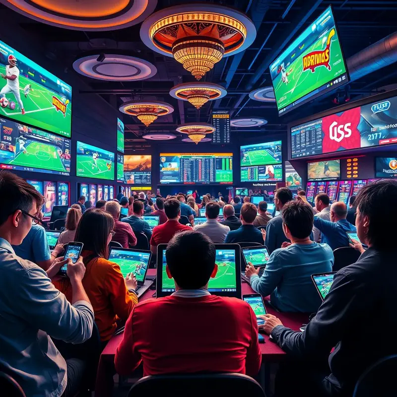 A bettor interacts with a cutting-edge mobile sports betting app highlighting live odds and global connectivity.