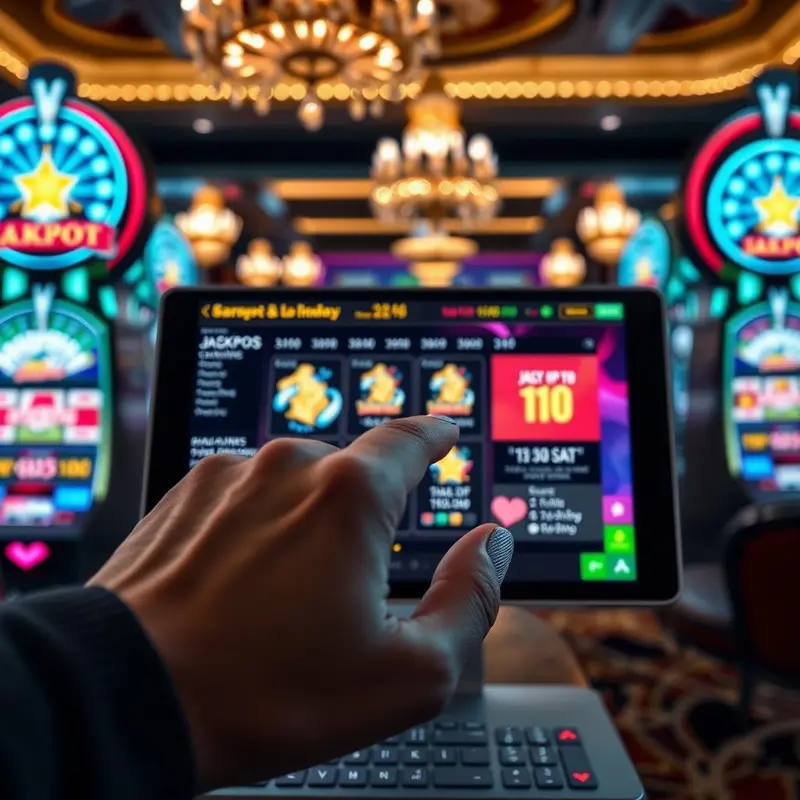 Players engage with digital ticket purchases amidst an online casino atmosphere, showcasing the allure of lottery games anytime, anywhere.