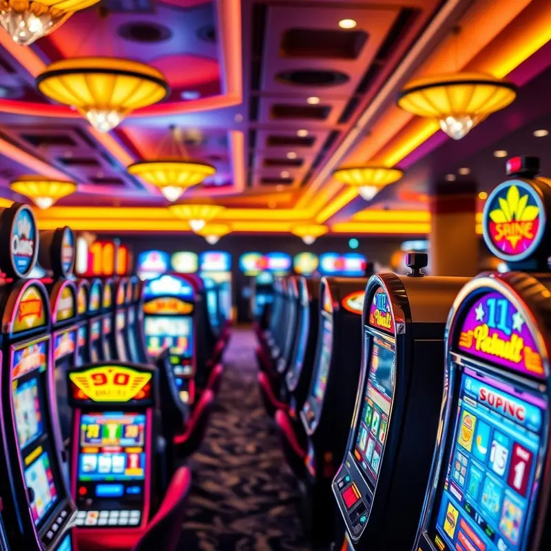 A modern slot machine displaying illuminated reels and advanced electronic features that demonstrate the evolution of slot technology.