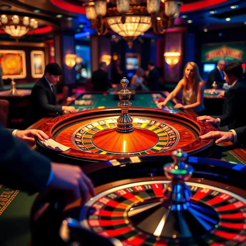 A European Roulette wheel highlighting its unique single zero design and diverse betting areas on the table.