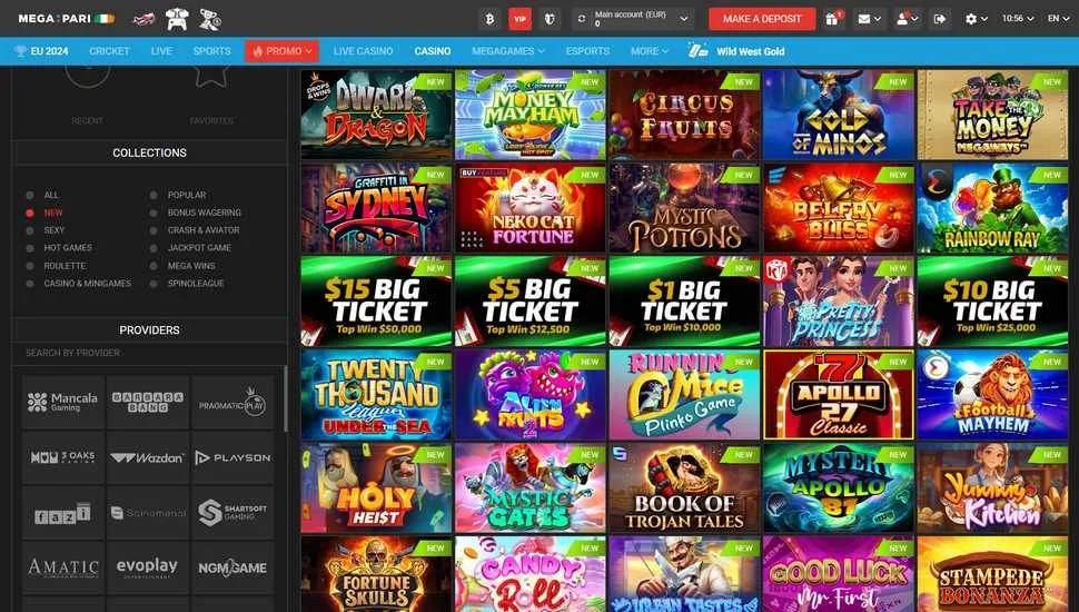 Megapari casino slots page