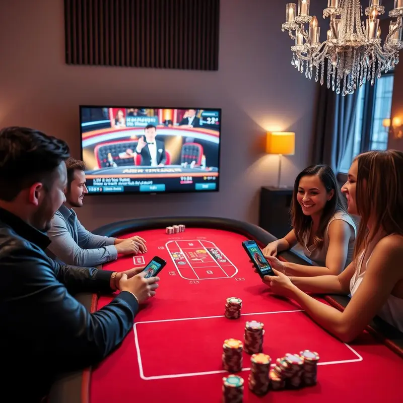 A top-down view of an online baccarat table showcasing card values and betting chips on a digital interface.