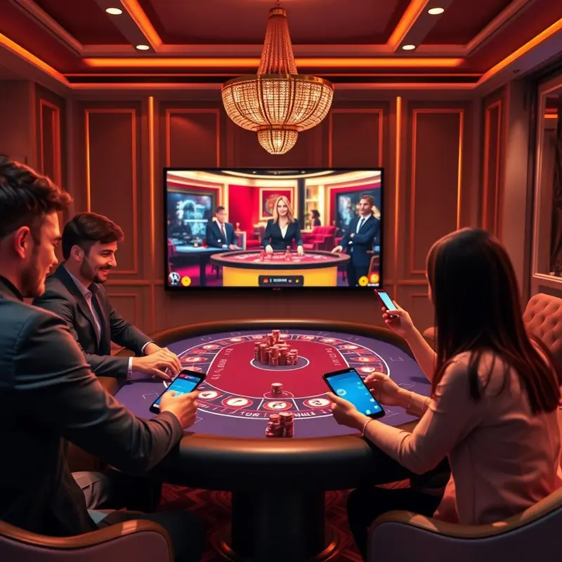 A top-down view of an online baccarat table showcasing card values and betting chips on a digital interface.