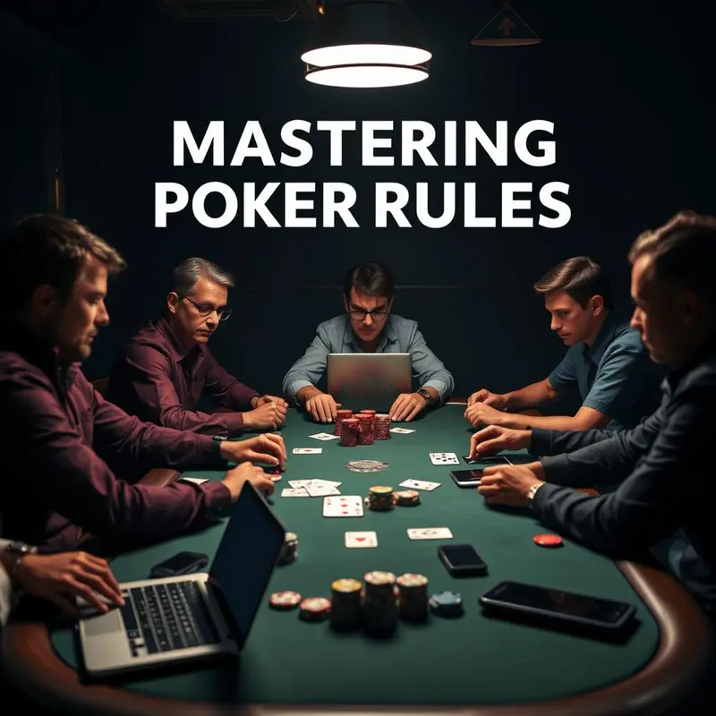 Poker basics highlighted by cards and chip stacks at a lively poker table setting.