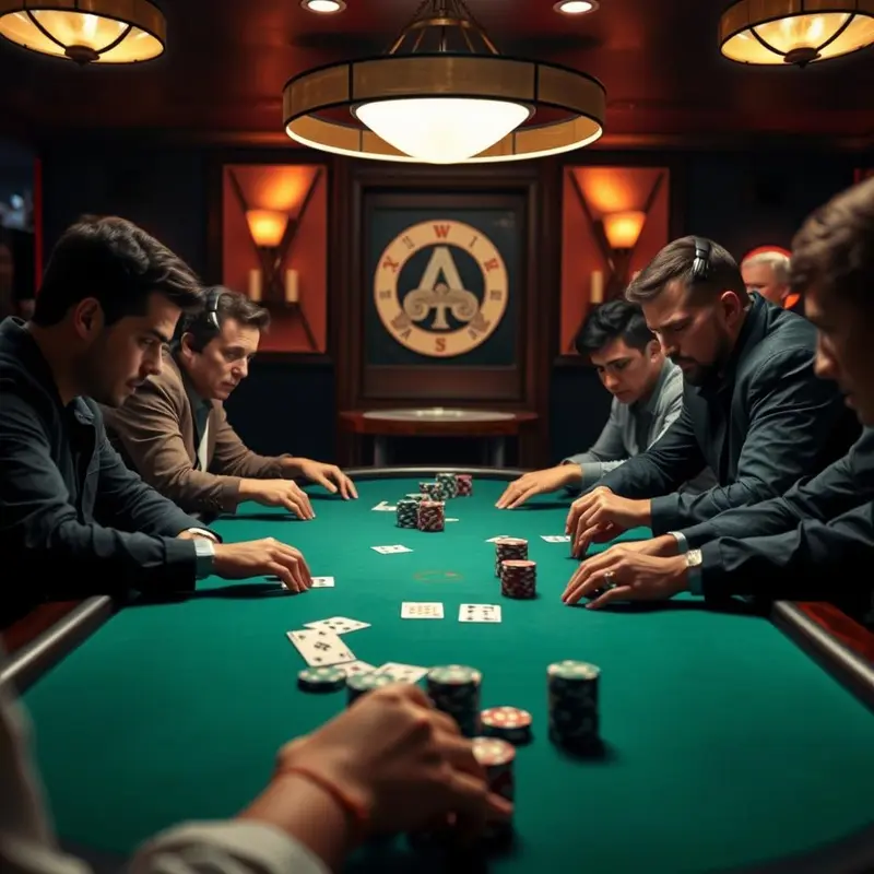 Players engaging in a game of Texas Hold’em, with community cards prominently displayed.