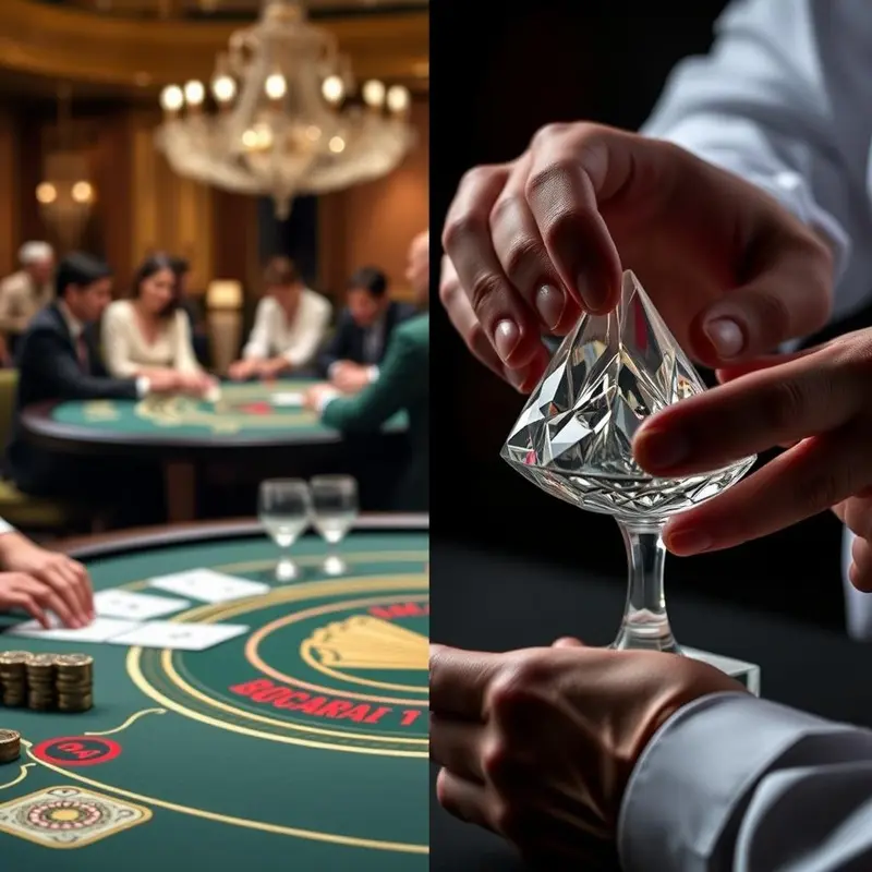 Players at a Baccarat table, exploring strategic betting in a luxurious casino setting.