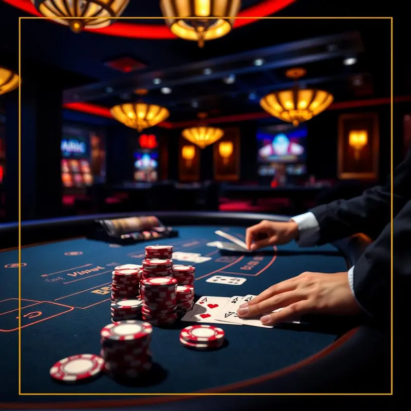 Players implementing strategic plays at a bustling Blackjack table.