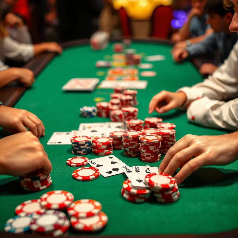 Poker players engaging in strategic play at a Texas Hold’em table.