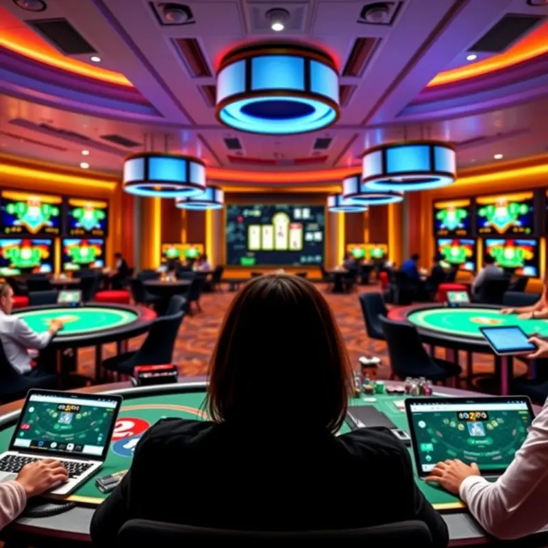 A professional poker player engaging with online poker software within a secure and regulated casino environment.