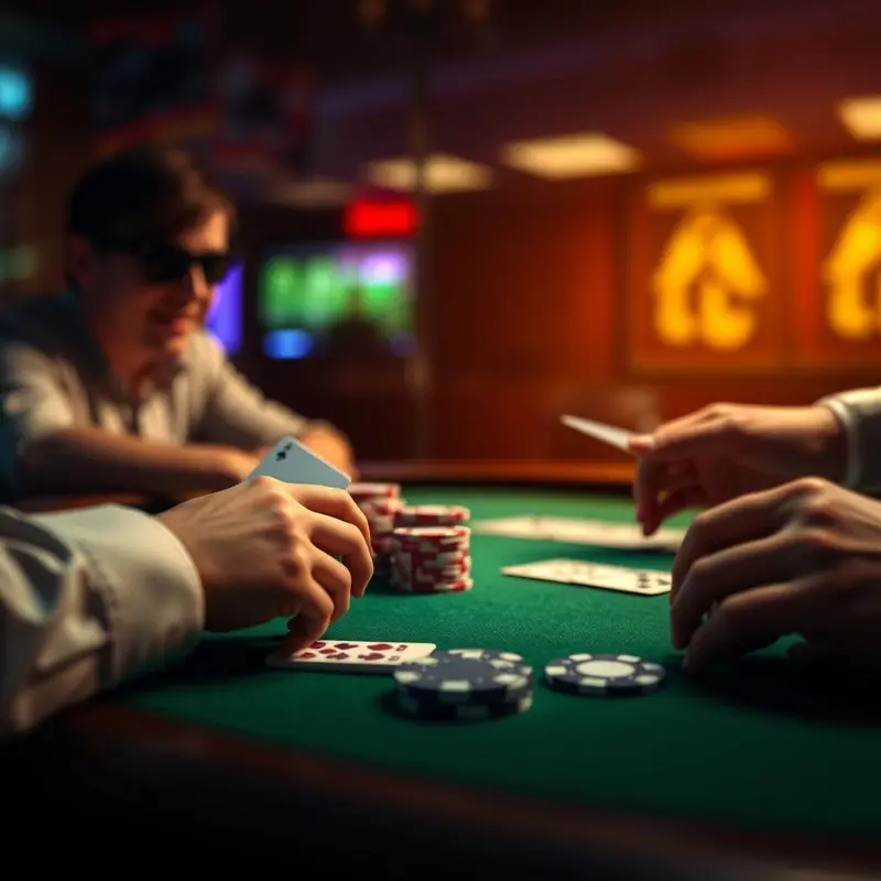Players actively engaged in various poker variants around a casino table, illustrating the game’s dynamic mechanics.