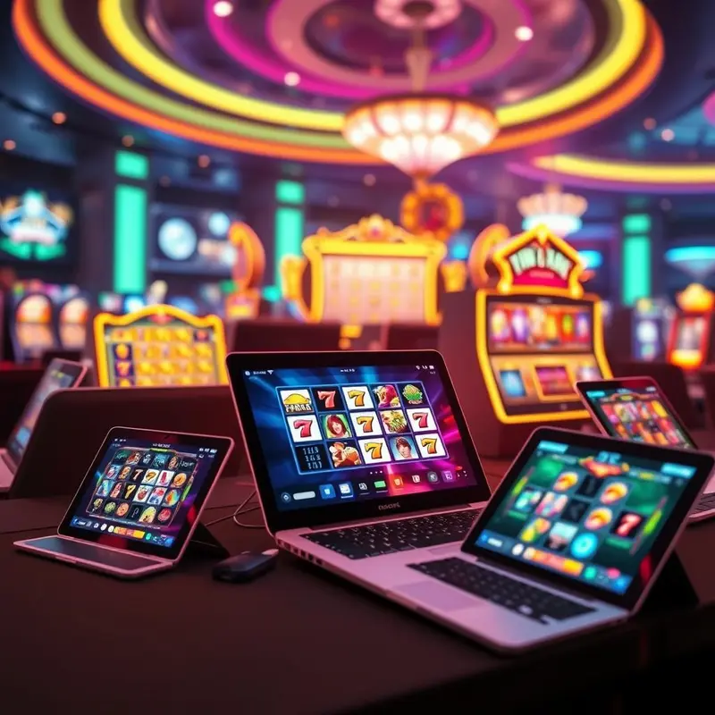 Visual representation of the underlying technology and user interface of online slot machines in casinos.